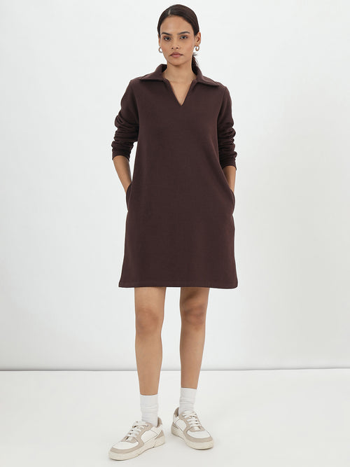 Coffee Brown Fleece Sweatshirt Dress