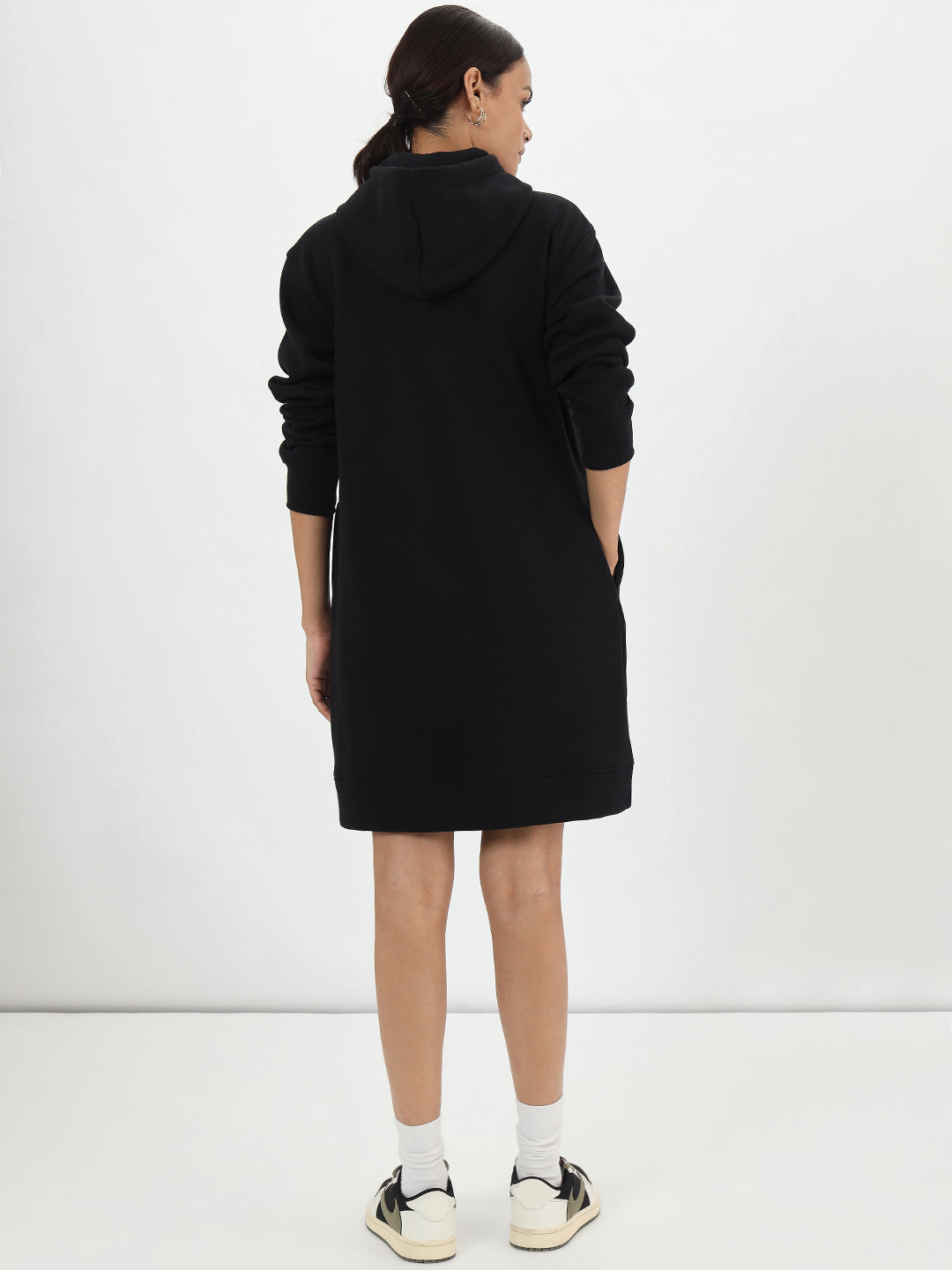 Black Fleece Hooded Sweatshirt Dress