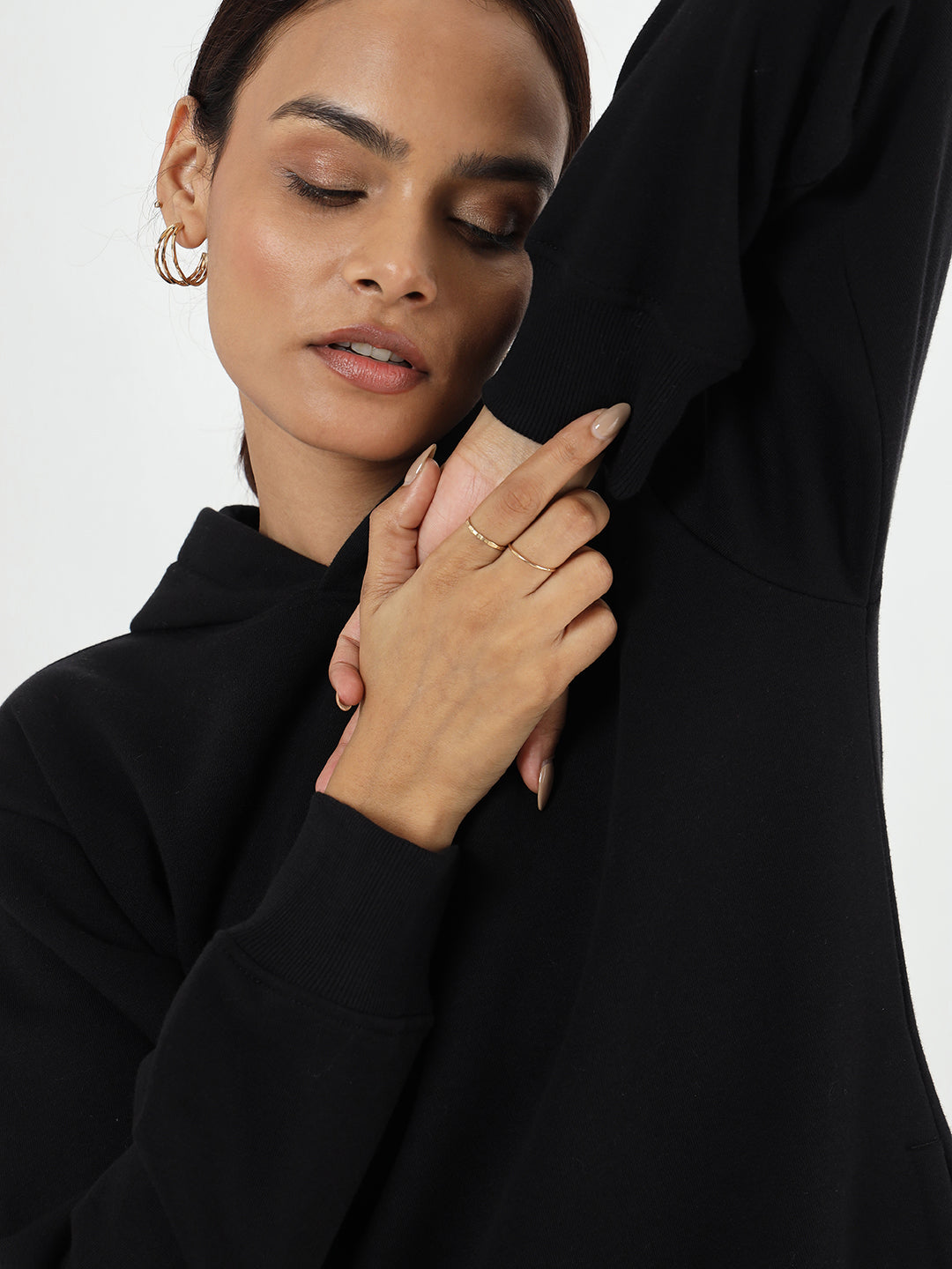 Black Fleece Hooded Sweatshirt Dress