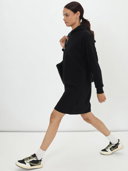 Black Fleece Hooded Sweatshirt Dress