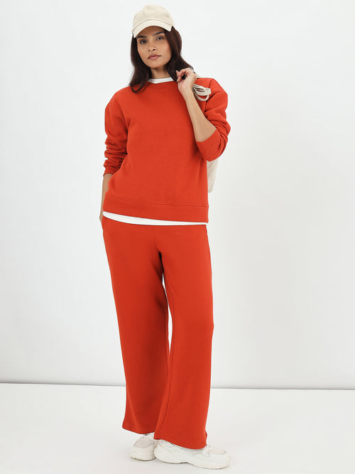 Rust Straight Fit Fleece Trackpants