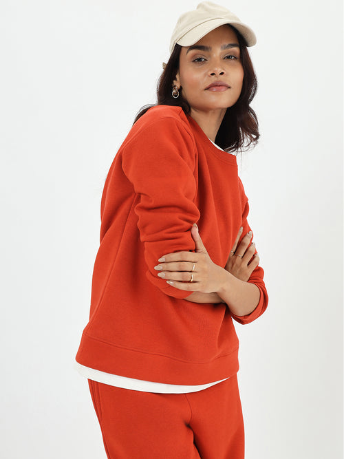 Rust Crew Neck Fleece Sweatshirt