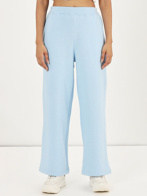 Powder Blue Straight Fit Fleece Trackpants