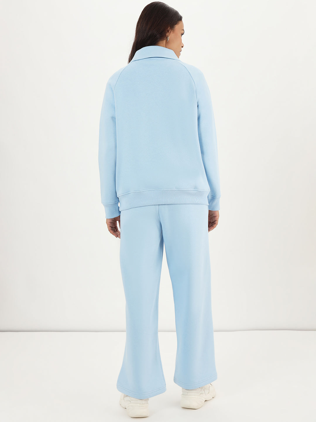 Powder Blue Half Zipper Fleece Sweatshirt