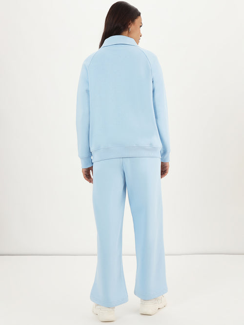 Powder Blue Half Zipper Fleece Sweatshirt