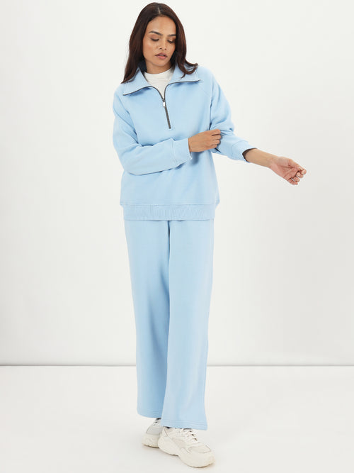 Powder Blue Straight Fit Fleece Trackpants