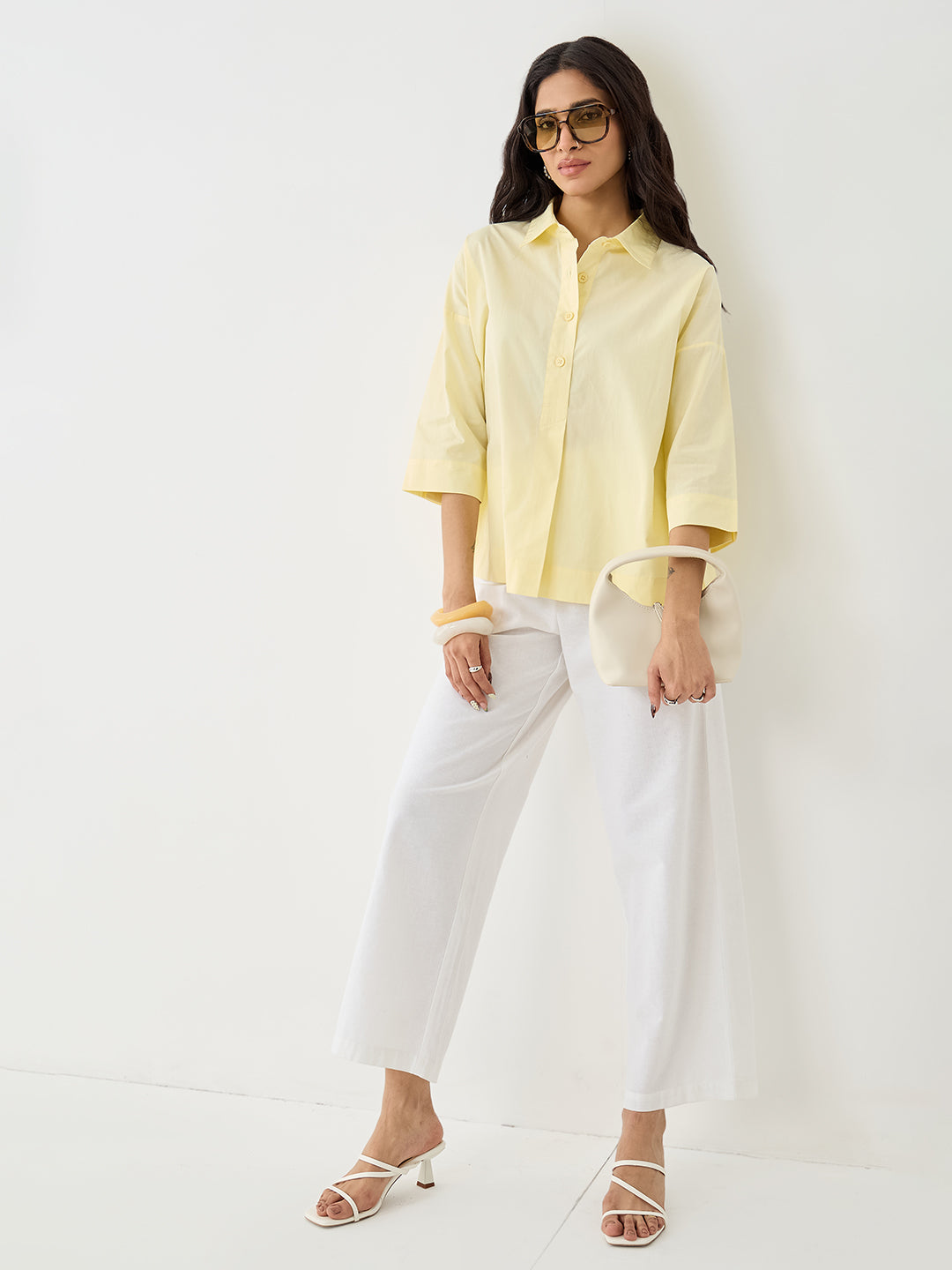CrispCotton Butter Yellow Pleat Detail Shirt