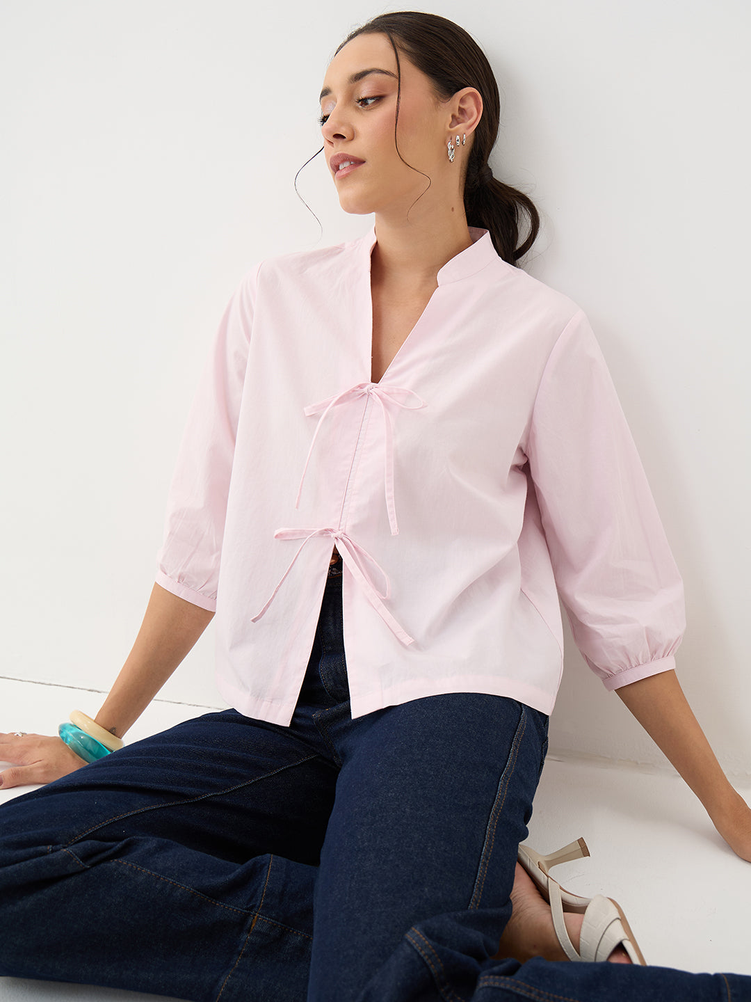 PaperLite Poplin Pink Tie-Up Top