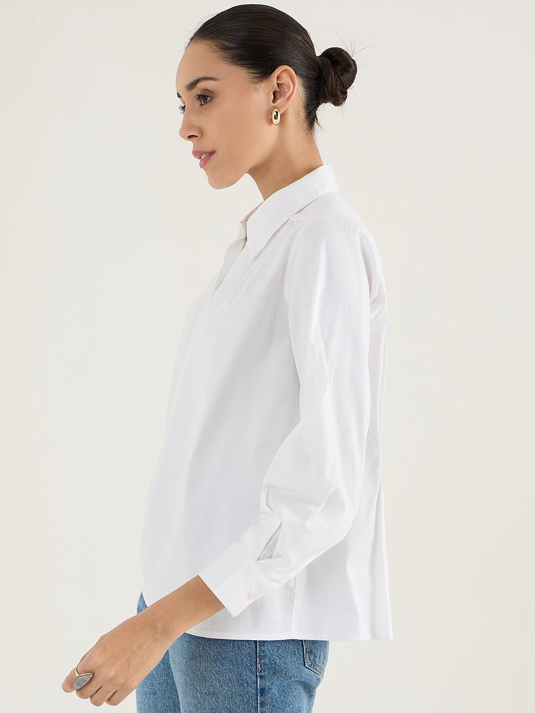 White Half Zipper Cotton Top