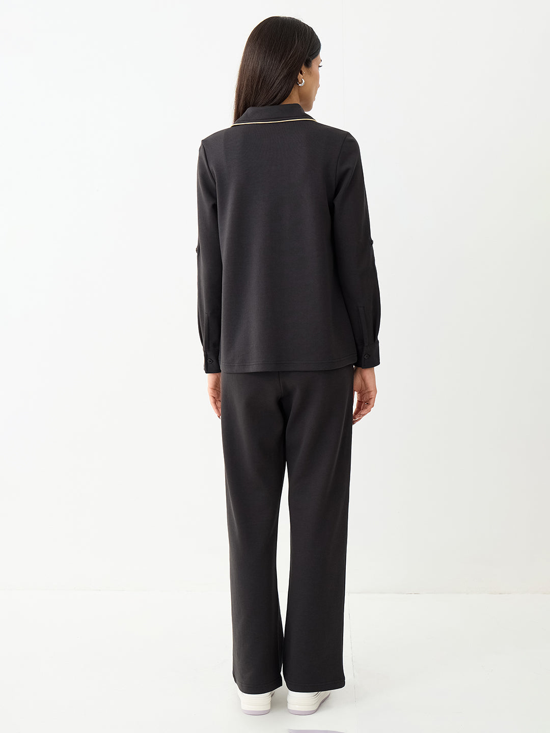 Black With Contrast Zipper Knit Co-Ord
