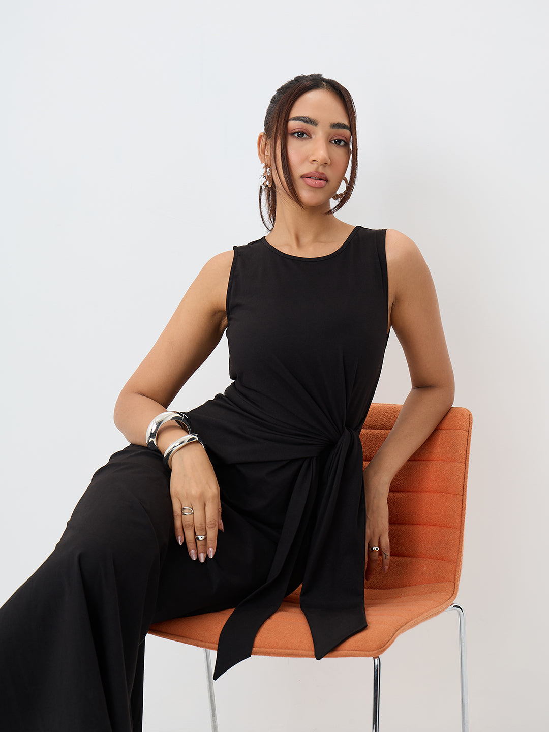 TrueStretch Black Side Tie-Up Maxi Dress