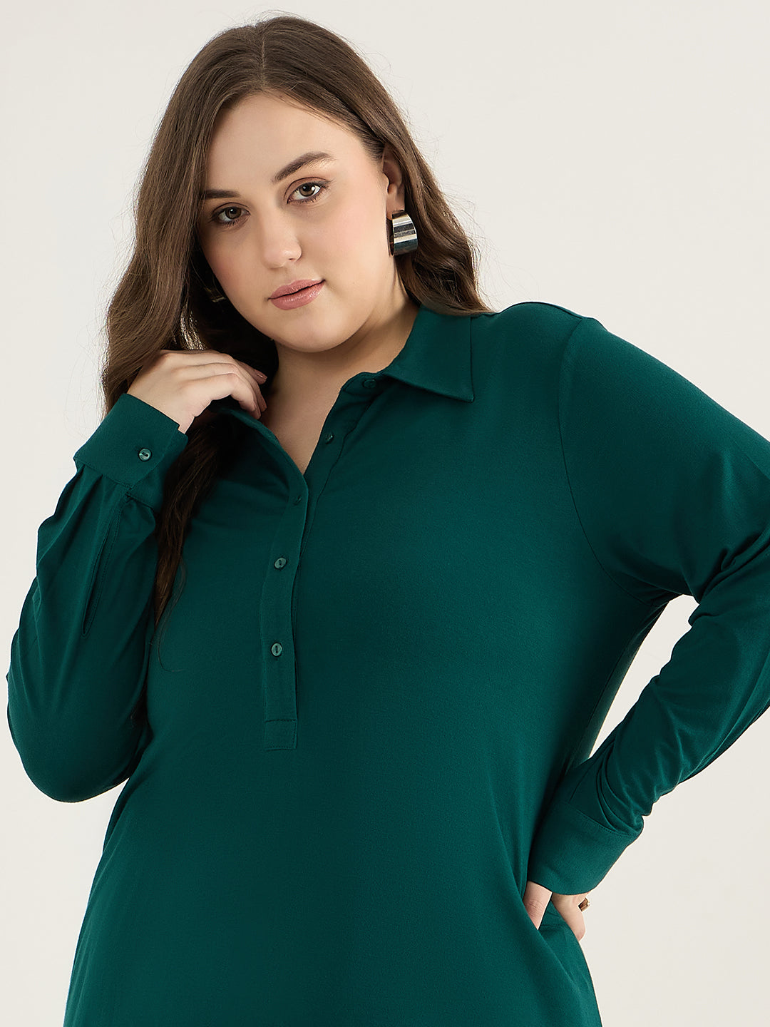 Bamboo Green Asymmetric Knit Tunic