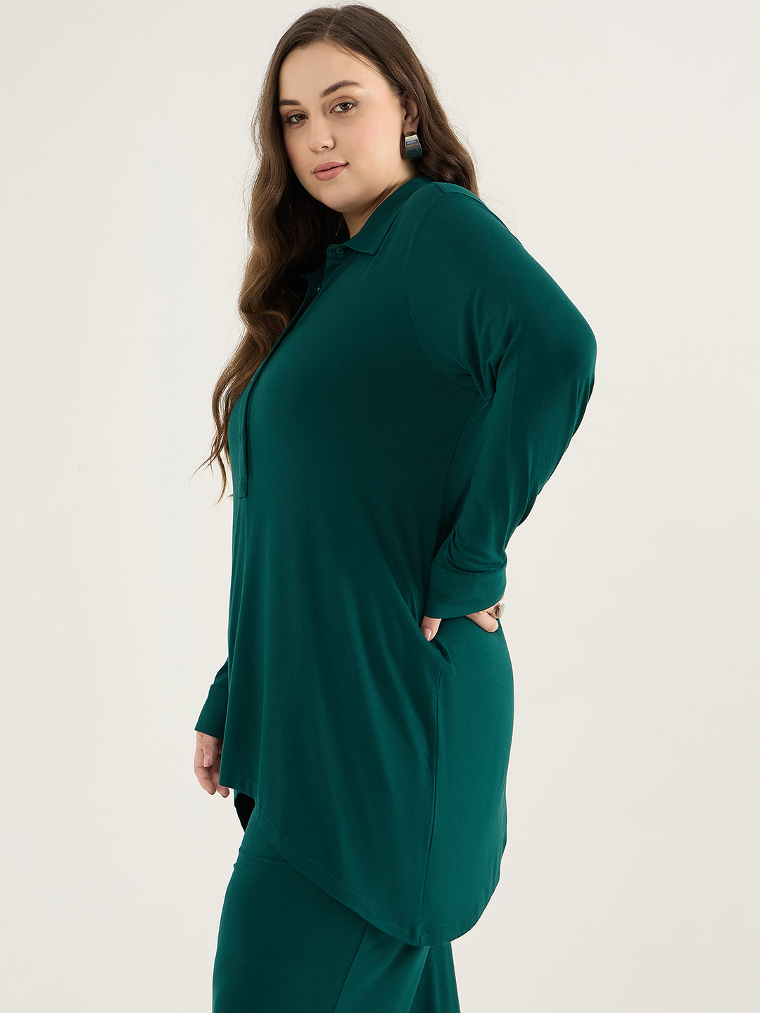 Bamboo Green Asymmetric Knit Tunic