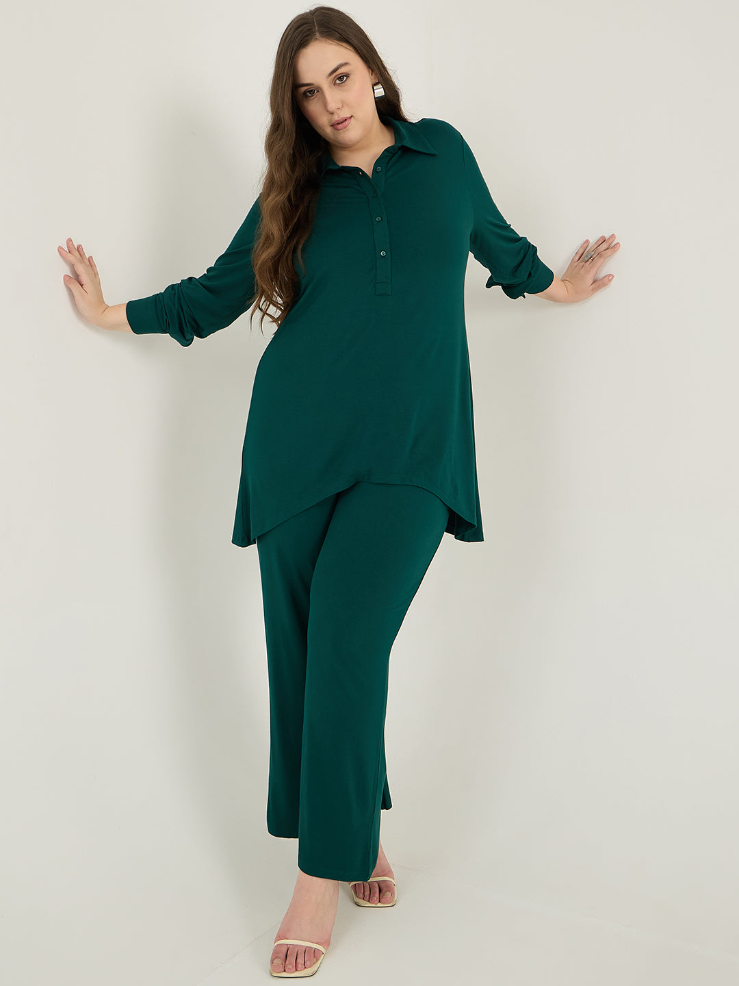 Bamboo Green Asymmetric Knit Tunic