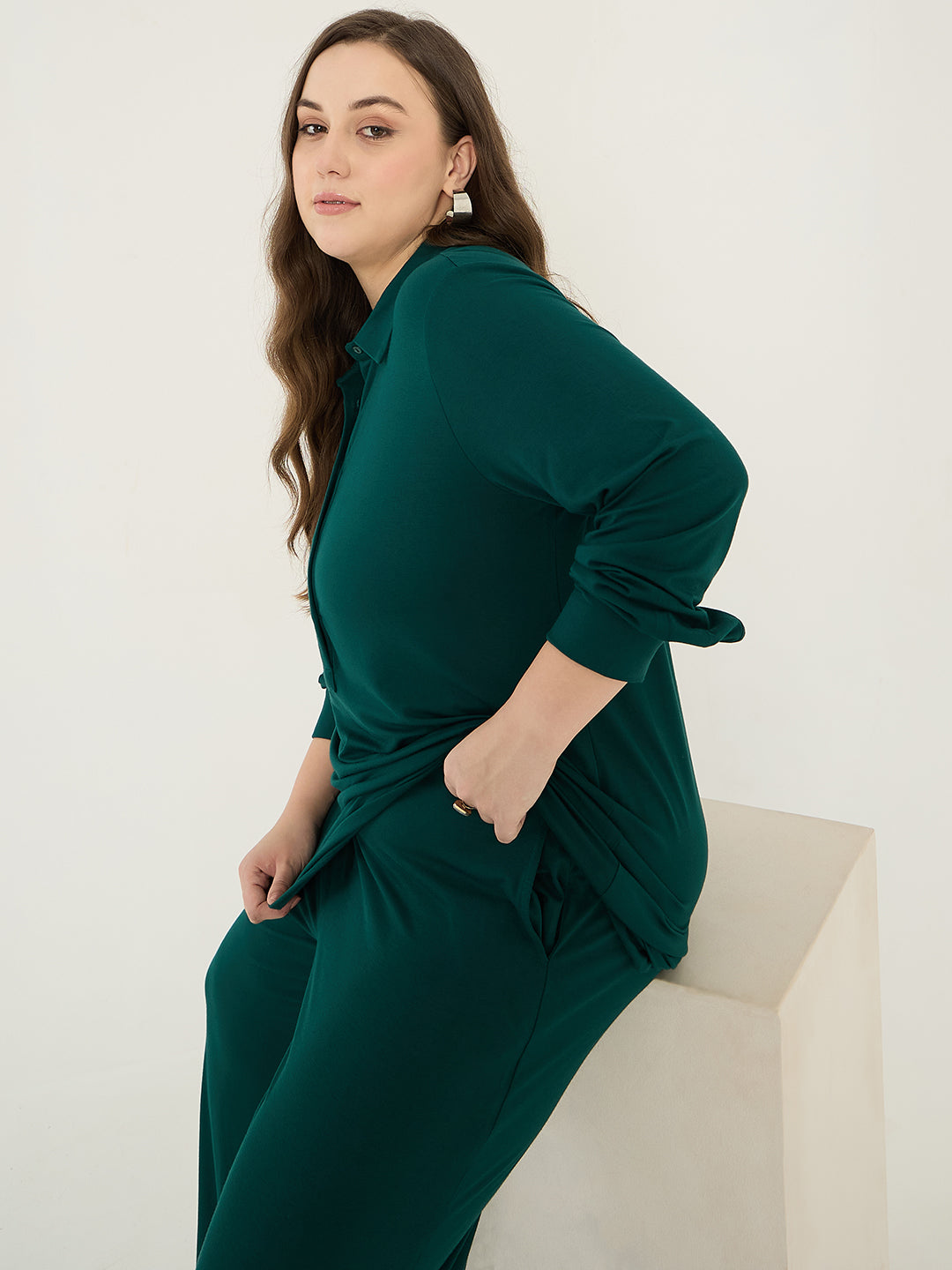 Bamboo Green Asymmetric Knit Tunic