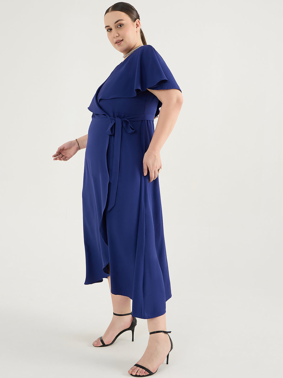 Ink Blue Wrap Formal Maxi Dress