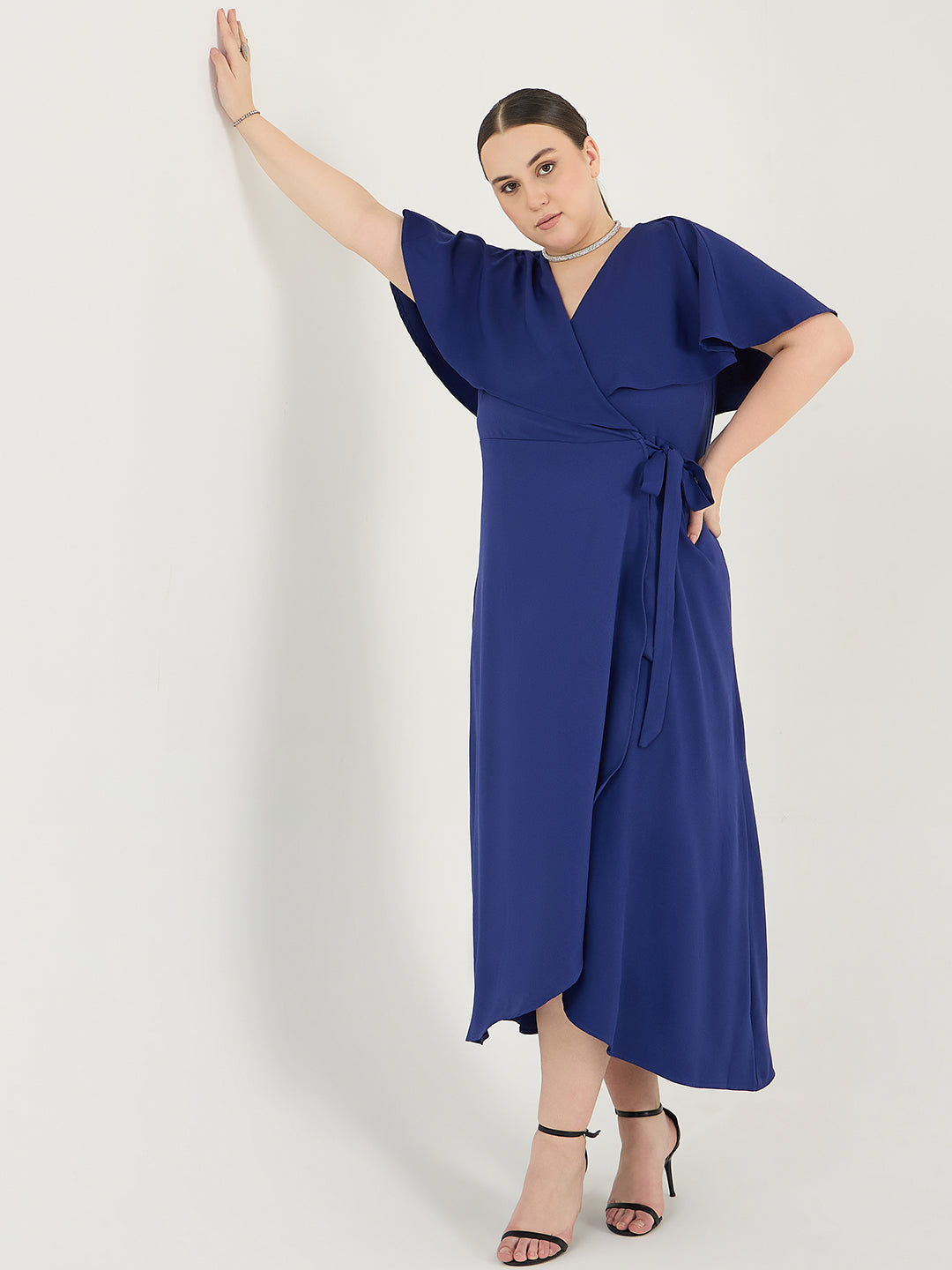 Ink Blue Wrap Formal Maxi Dress