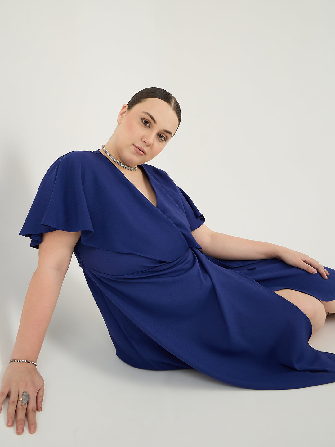 Ink Blue Wrap Formal Maxi Dress