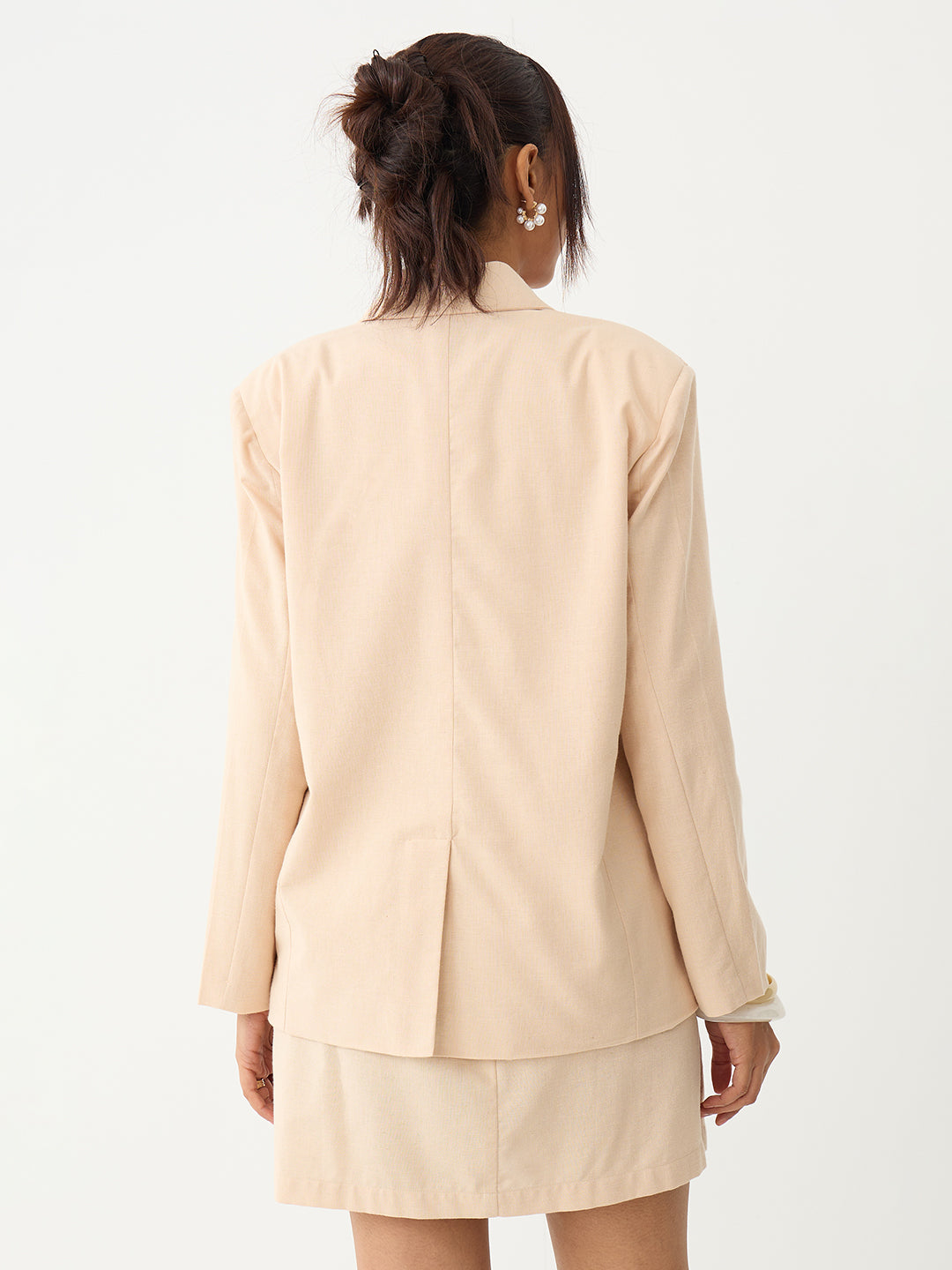 Beige Oversized Linen Blazer