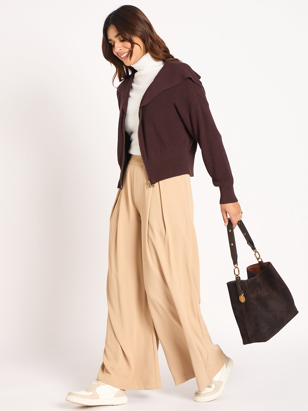 Coffee Brown Crop Zip-Up Jacket