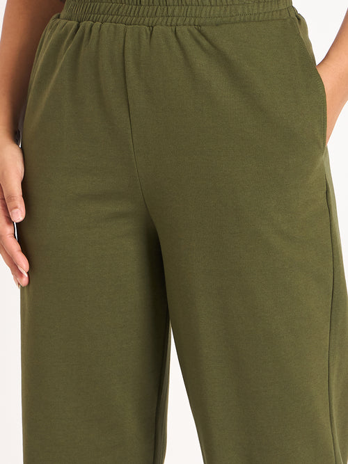 Olive Straight Fit Terry Track Pants