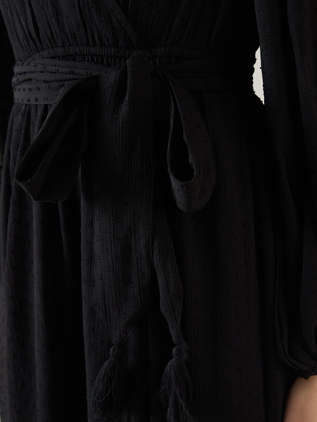 Black Chiffon Dobby Wrap Maxi Dress