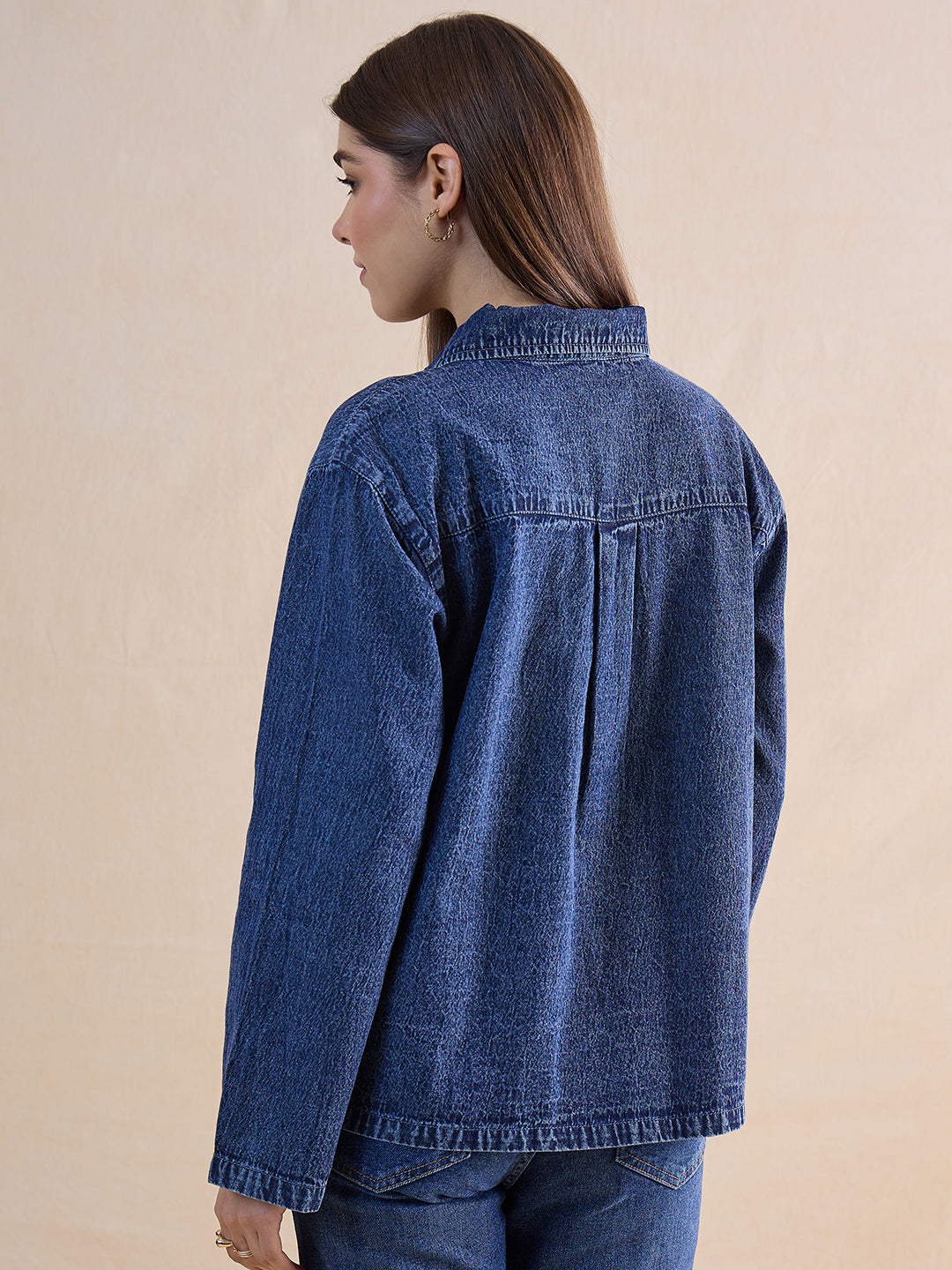 Blue Half Buttoned Denim Top