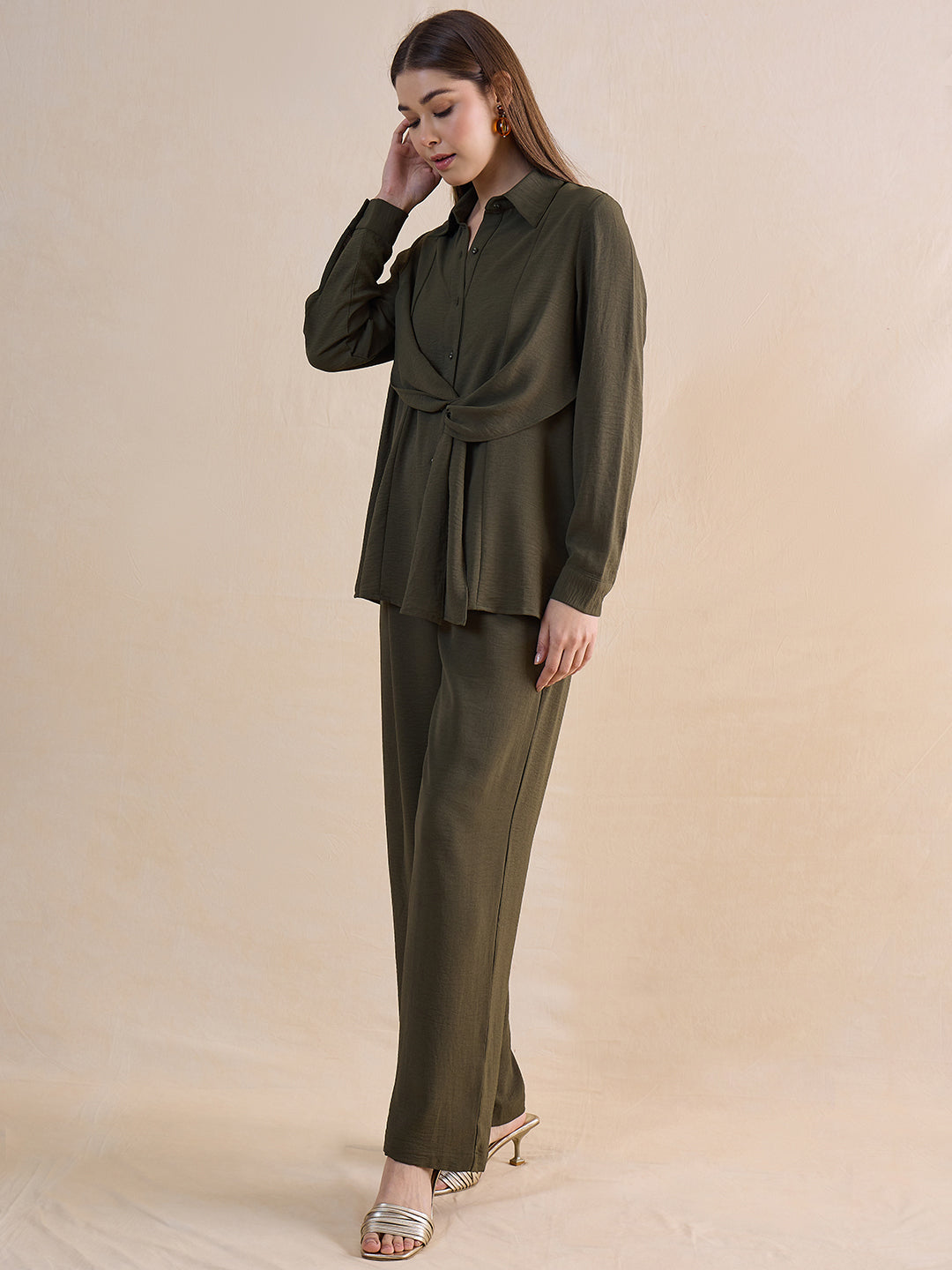 Olive Drape Shirt Co-Ord