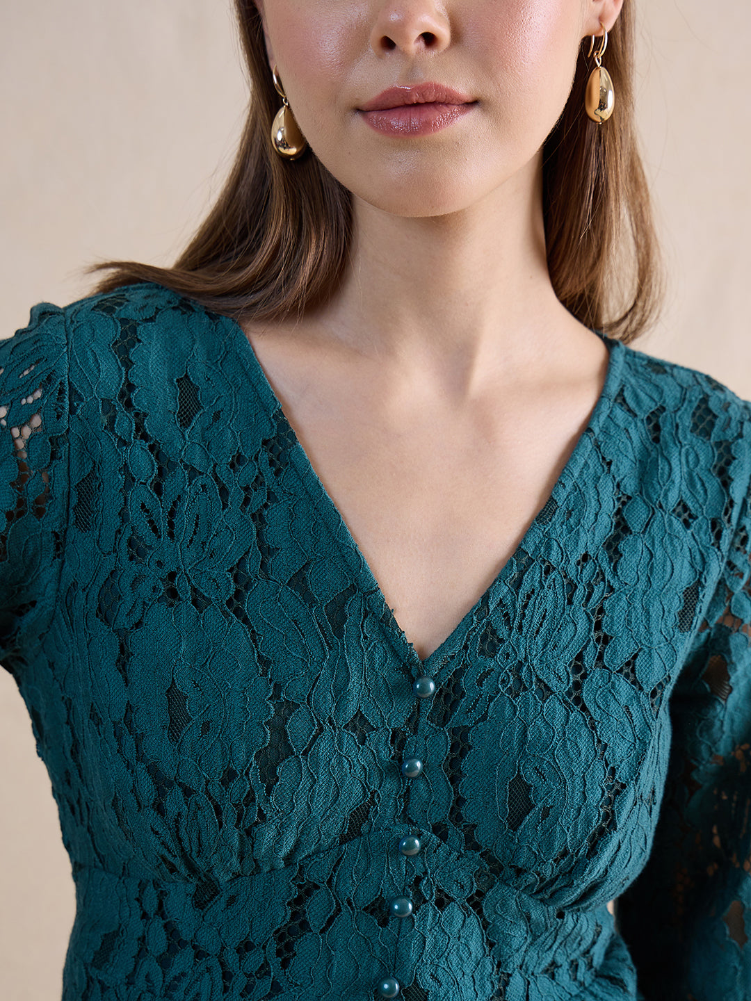 Green Lace Corset Detail Maxi Dress