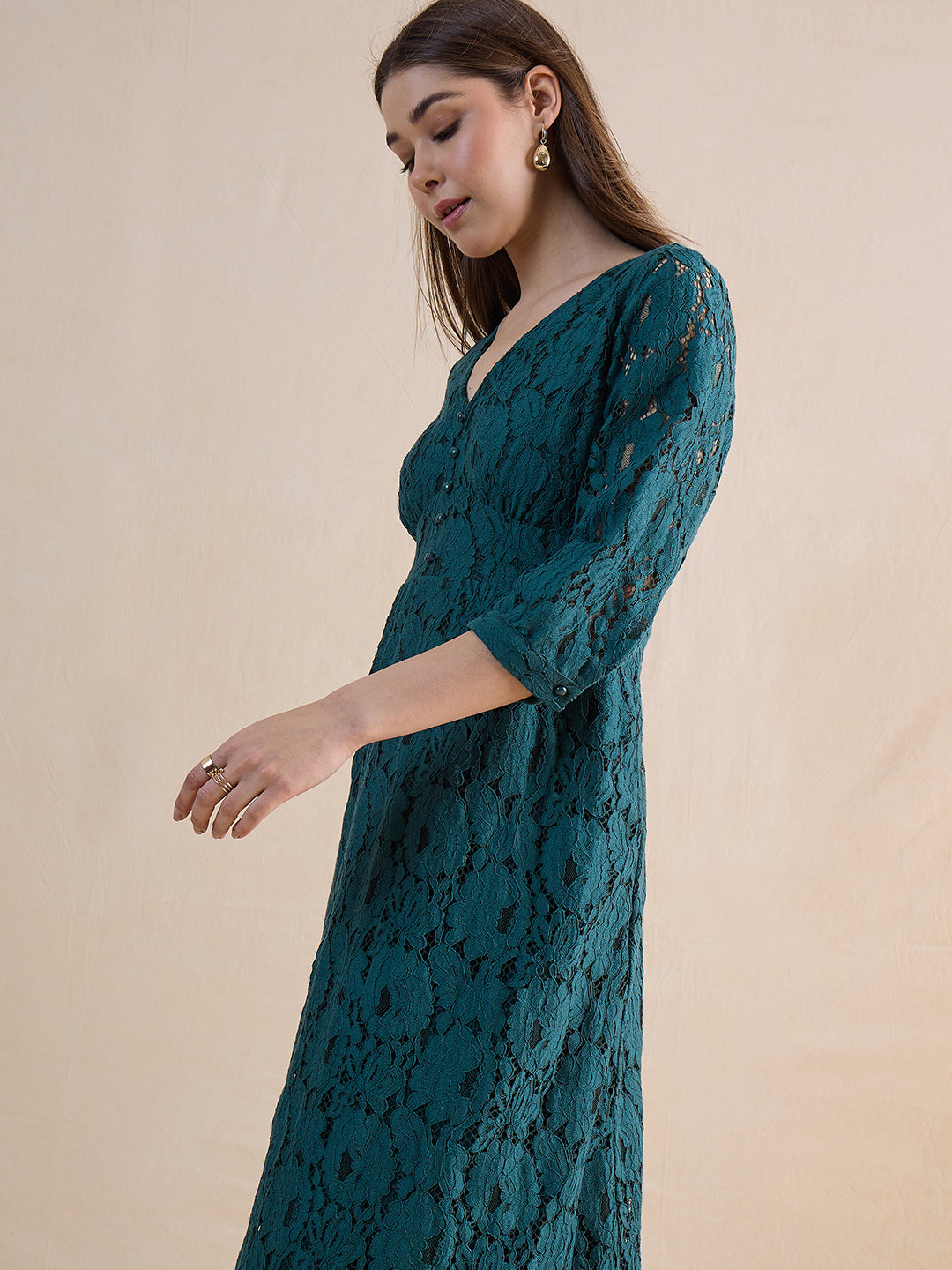 Green Lace Corset Detail Maxi Dress