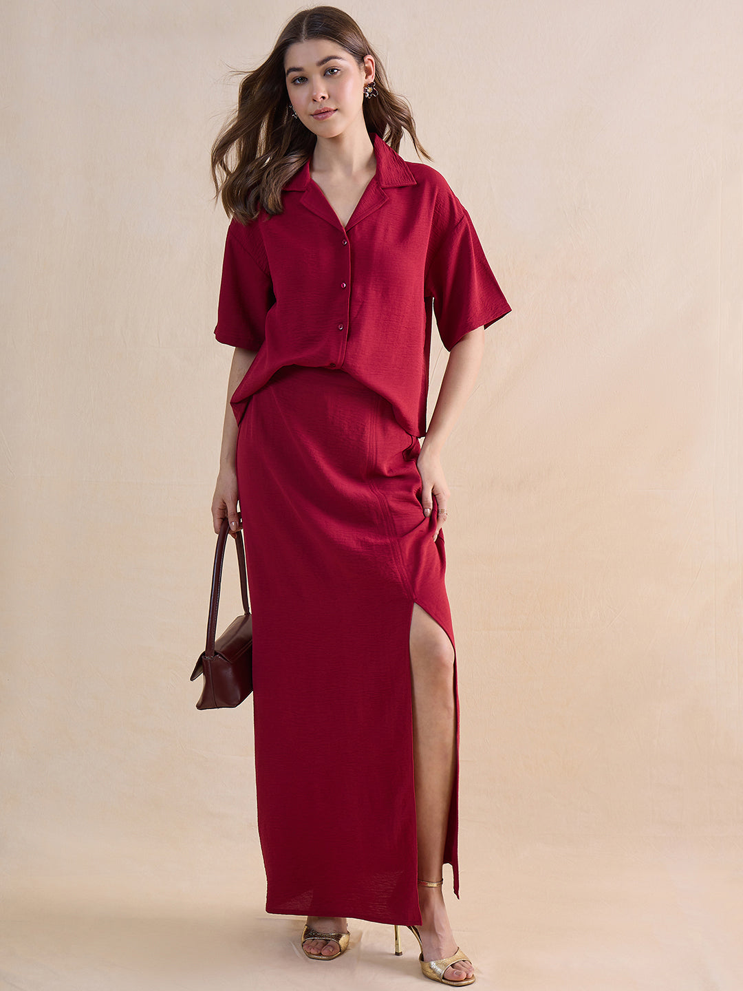 Deep Red Skirt Co-Ord Set