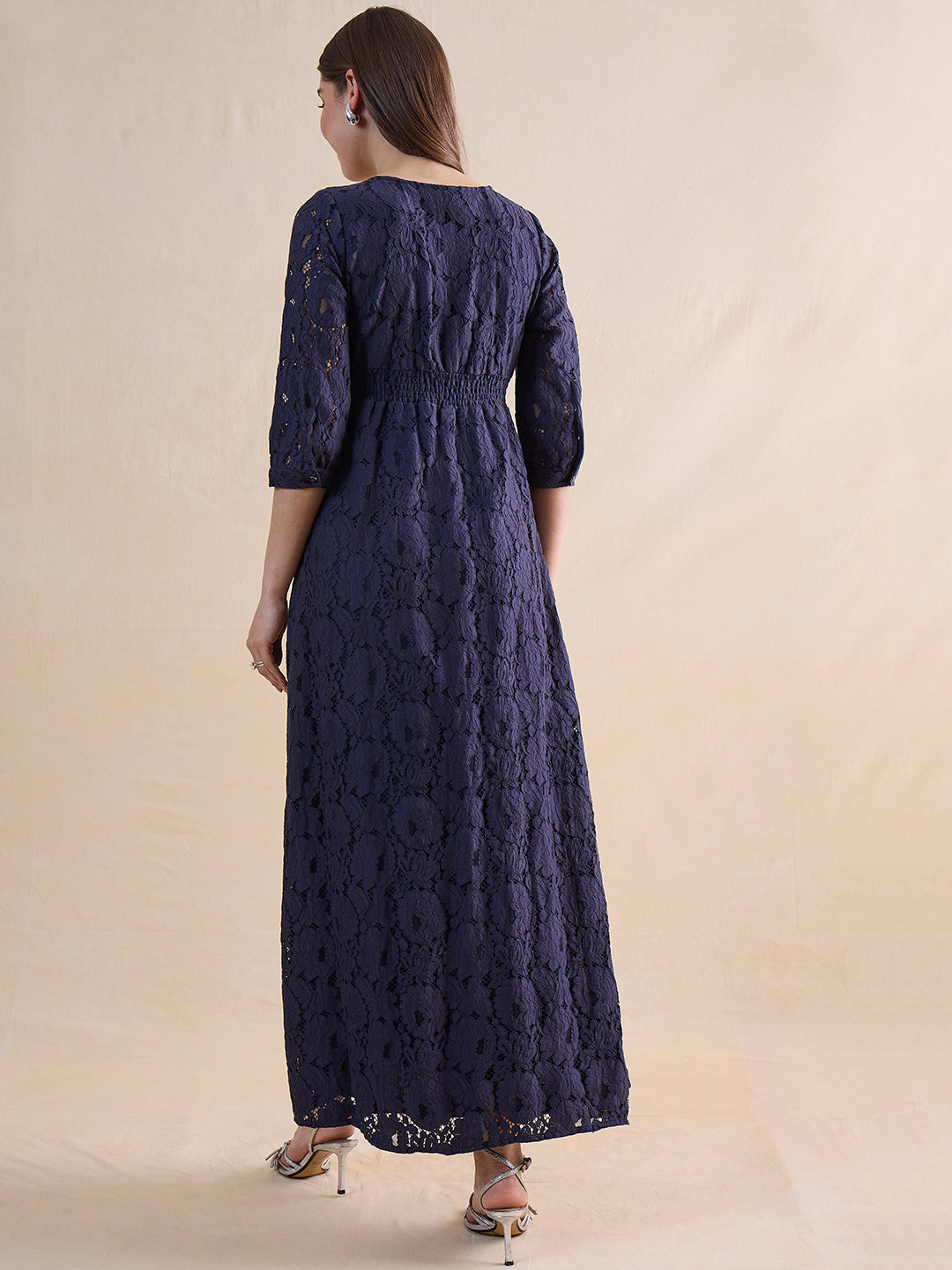 Navy Lace Corset Detail Maxi Dress