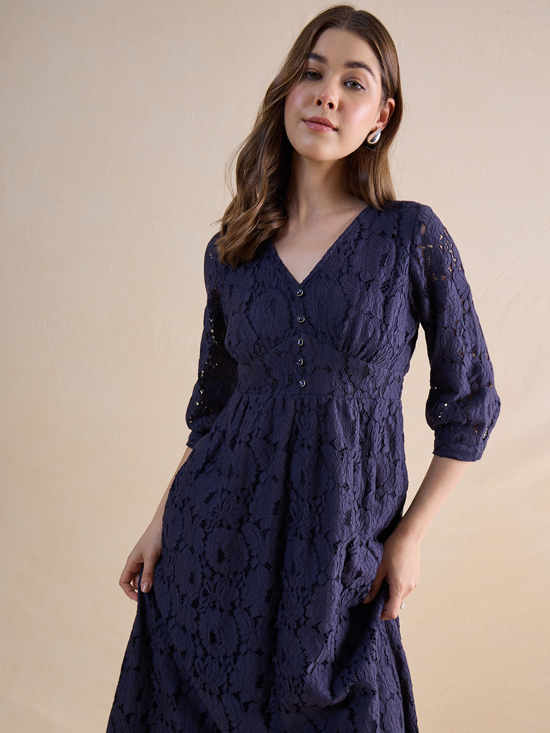 Navy Lace Corset Detail Maxi Dress