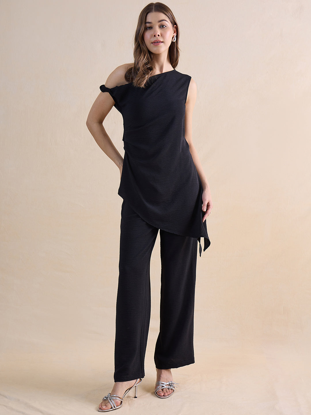 Black One Shoulder Asymmetric Co-Ord