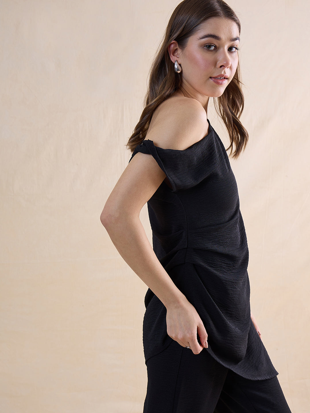 Black One Shoulder Asymmetric Co-Ord