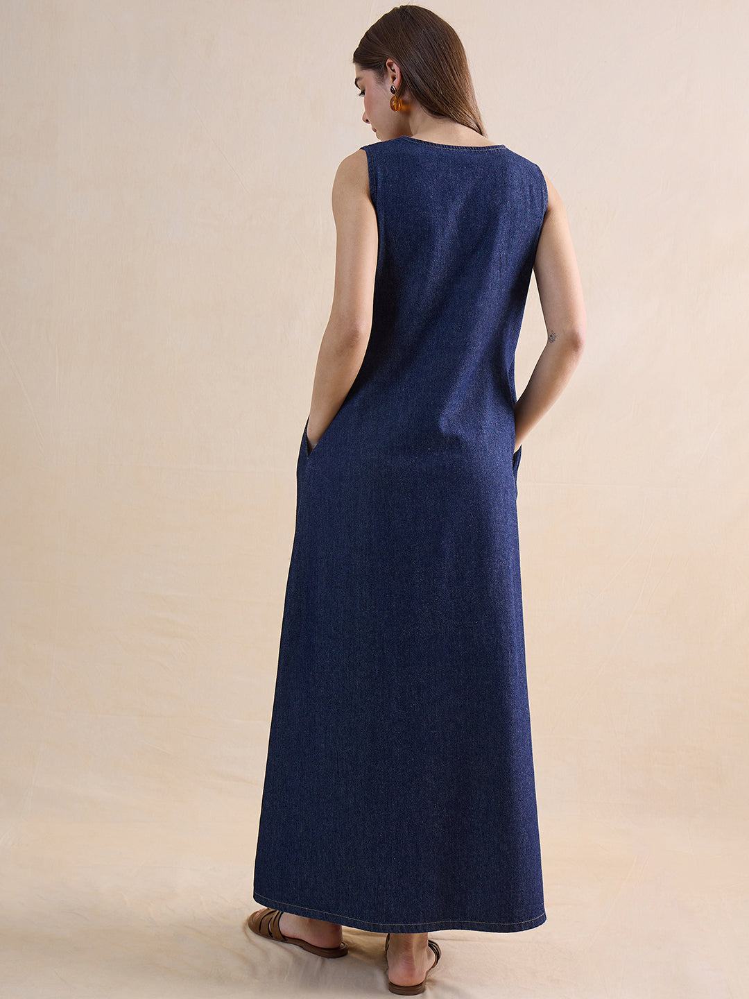 Navy Blue Denim Maxi Dress