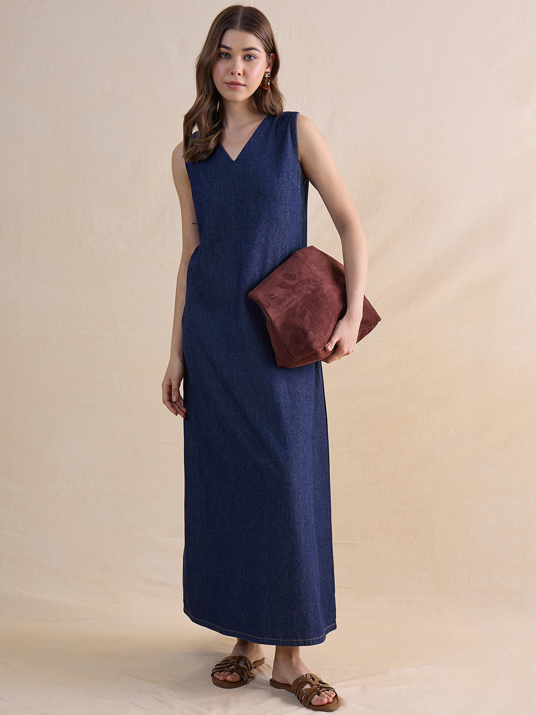 Navy Blue Denim Maxi Dress