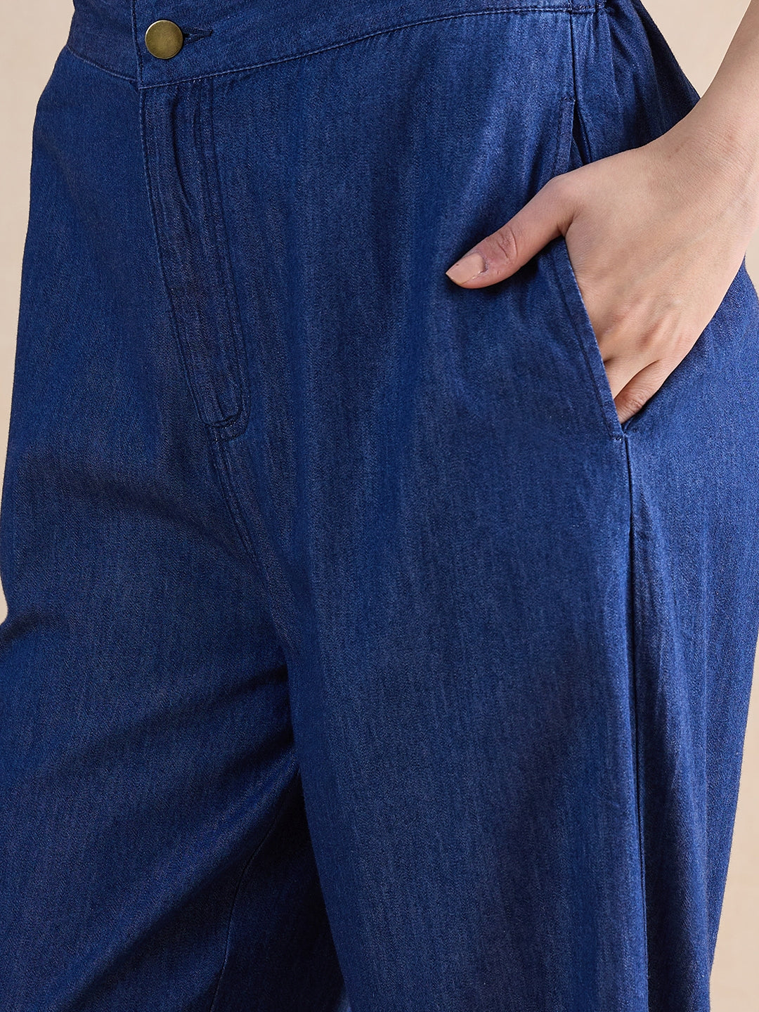 Navy Blue Drawstring Detail Denim Co-Ord