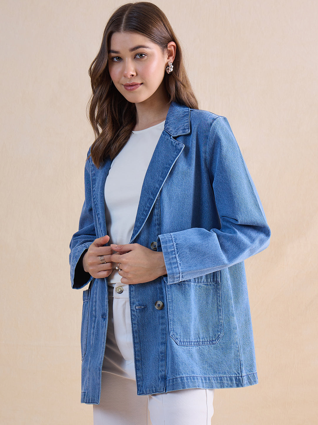 Mid Blue Oversized Denim Blazer