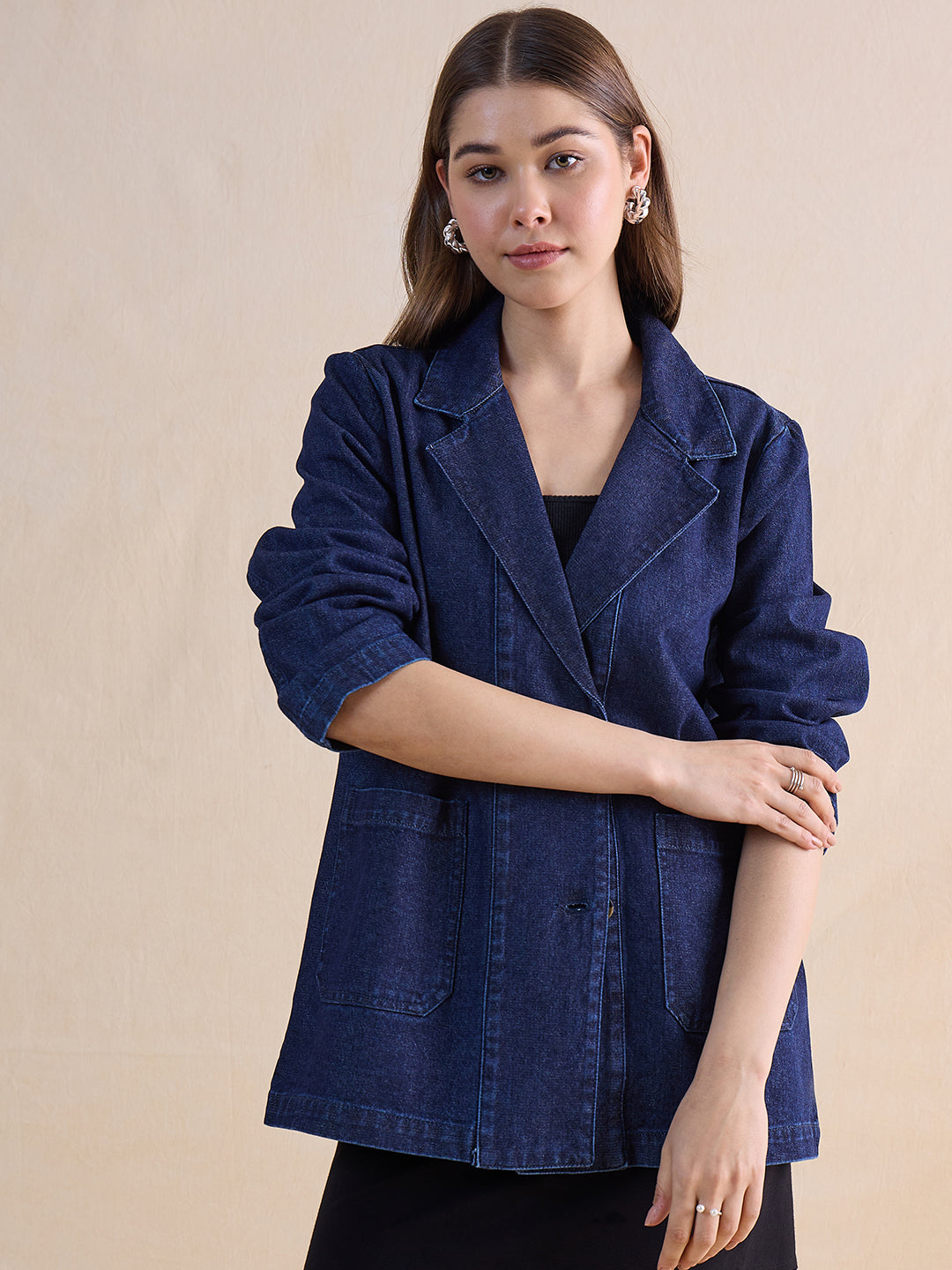 Navy Blue Oversized Denim Blazer