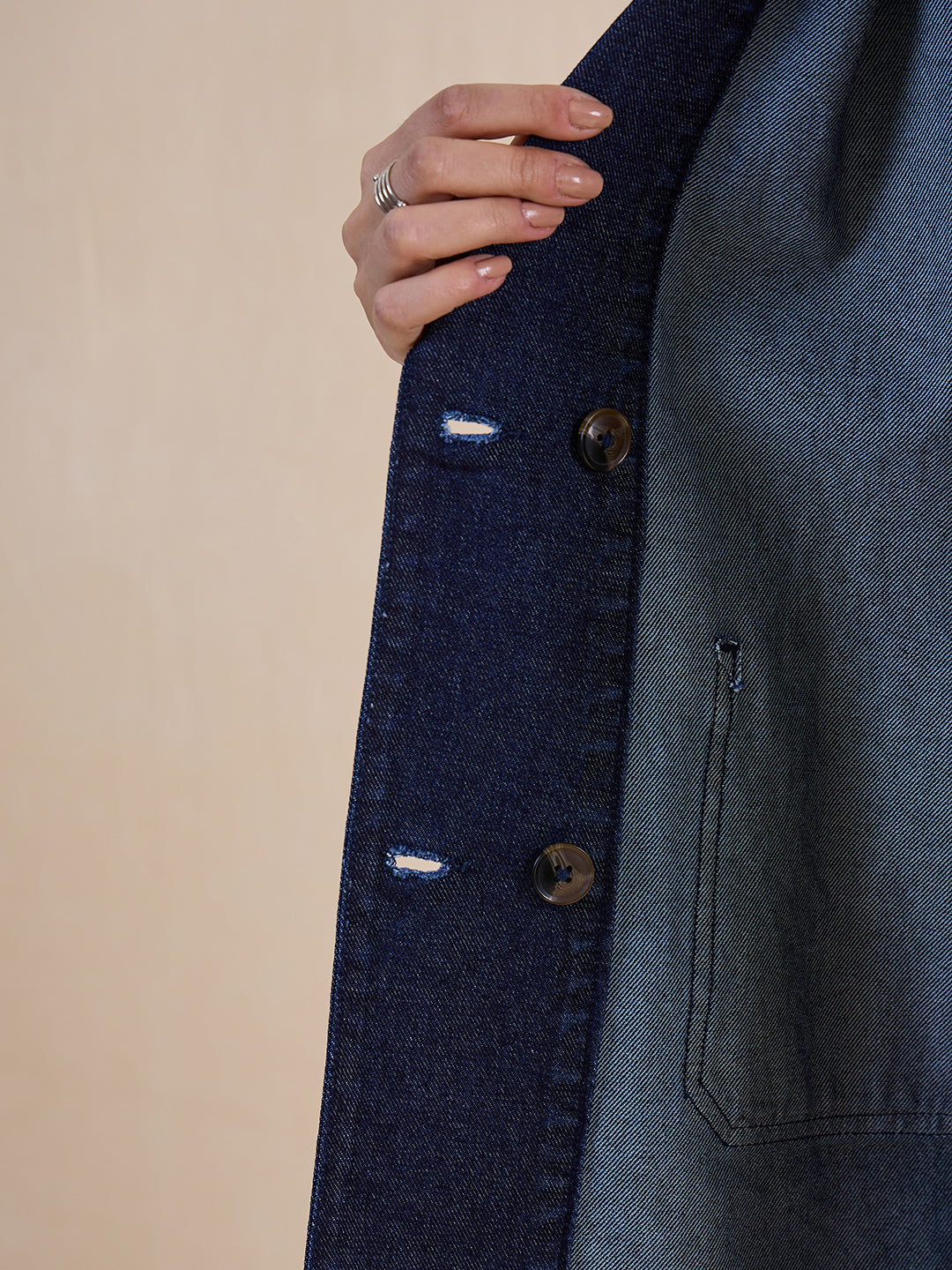 Navy Blue Oversized Denim Blazer