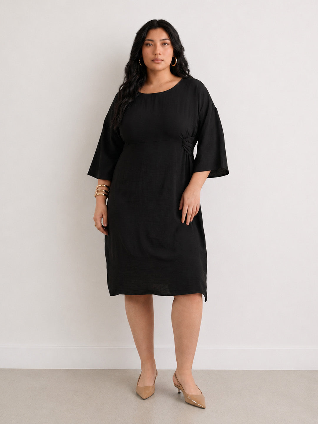 Black Knot Detail Midi Dress