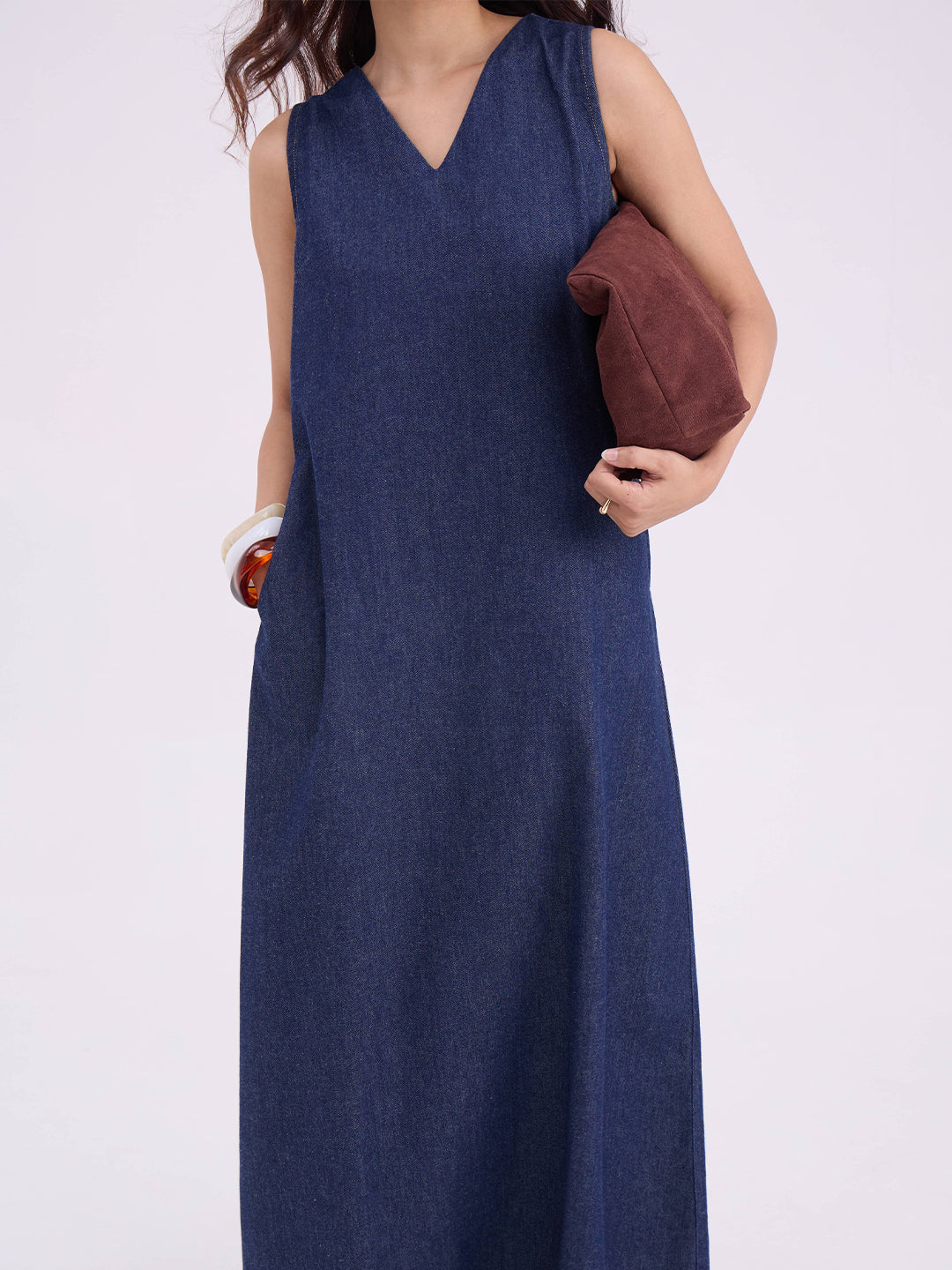 Navy Blue Denim Maxi Dress