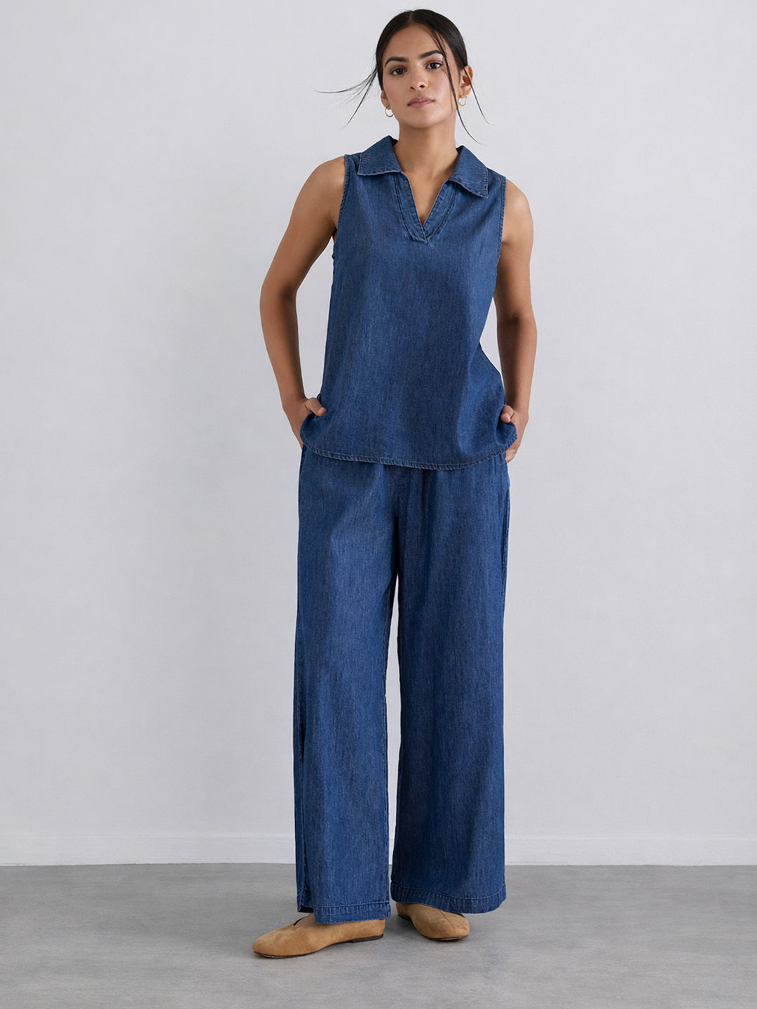 Navy Blue Sleeveless Denim Co-Ord
