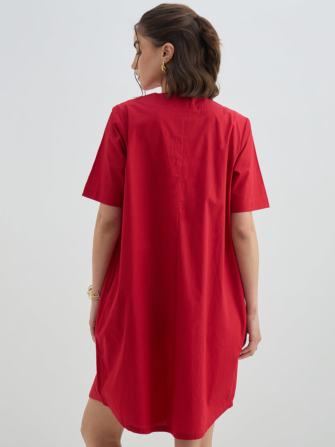 Red Poplin A-Line Knee Length Dress