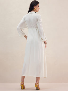 Off White Crinkled Shirt Maxi Dress