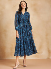 Navy Floral Printed Wrap Maxi Dress