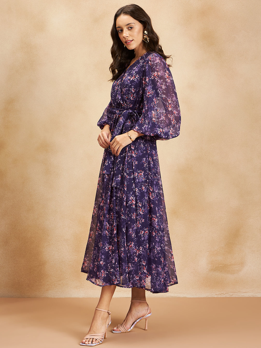 Purple Floral Printed Wrap Maxi Dress