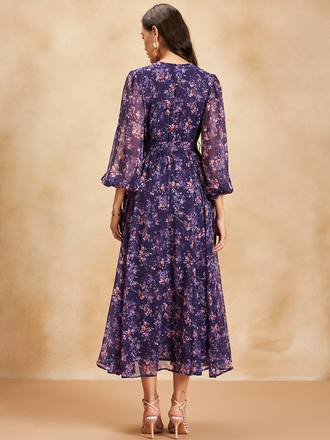 Purple Floral Printed Wrap Maxi Dress