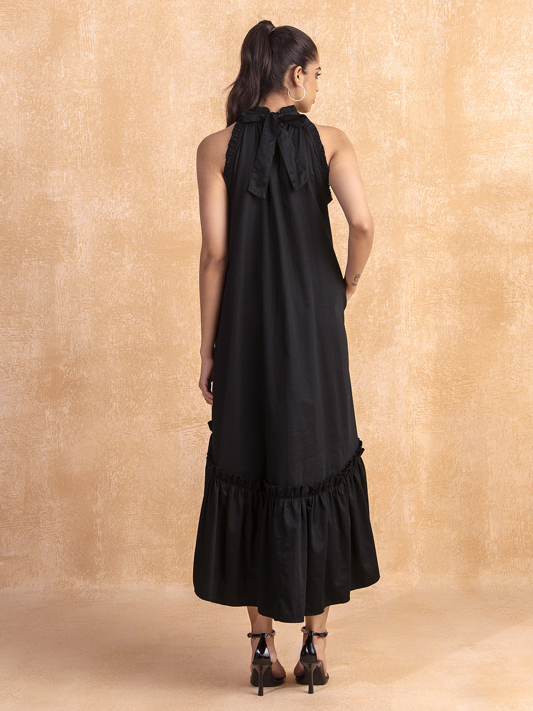 Black Cotton Tiered Maxi Dress